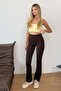 Women's High Waist Brand Printed Spanish Leggings Brown - 307