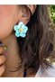 Turquoise Gold Floral Antiallergic Non-Tarnish Steel Epoxy Earrings - 2