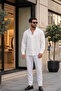 Men's White Oversize Camp Collar Muslin Look Long Sleeve Summer Shirt - 5