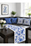 Navy Blue and White Tile Flower Runner and Set of 4 Throw Pillow Covers Decorative Pillow