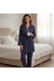 Women's Clothing Navy Blue Color Heart Printed Dressing Gown Set Bb2670 - 3