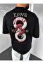 Black Oversize Snake Print T-Shirt with Back Detail - 2