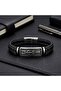 Knight's Sword Motif Steel Locking Black Leather Men's Bracelet 31681B8D6 - 4
