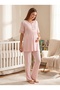 New Season Pink Floral Pattern Summer Nursing-Friendly Design Short Sleeve 100% Cotton Maternity Pajama Set - 5