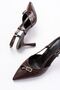 Zri̇n-2300 Premium Brown Patent Leather Daily Open Back Bow Heeled Shoes 9 cm - 5