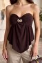 Brown Strapless Crop Top - Stylish Blouse with Gloplu and Accessory Details