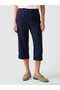 Navy Blue Elastic Waist Linen Blend Women's Capri Pants - 2