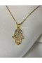 Aşlı Fatma Ana Eli Steel Necklace - Zirconia Hamsa Hand Necklace - 2