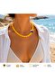 Mimoza 1 cm Yellow Handmade Bodrum Glass Bead Hematite Detailed Necklace - 2