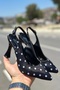 Milano Women's Black and White Polka Dot Pointed Toe Slingback Stylish High Heels