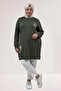 68055 Plus Size Front Printed Self-Ribbed Modal Tunic - Khaki