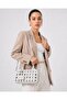 Women's Hand and Shoulder Bag, Knitted Textured, Double Handle, Stylish Off-White with Chain Accessories