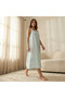 Midi Night Dress Sleeveless Ribbon Tie-Up Cotton