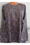 Er Clothing Paper Print Combed Cotton Blouse Long-Sleeve O-Neck 3 Buttons Multicolor