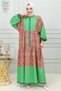 Ethnic Patterned Hijab Dress Green - 2