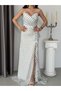 White Polka Dot Flounce Slit Strapless Evening Dress - 6