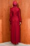 Burgundy Waist Gathered Stoned Evening Dress - 5