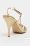 Eryu Gold Metallic Open Toe Detailed Caged Women's Heeled Shoes - 7
