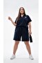 Women's Plus Size Short Sleeve Chest Label Detailed Polo Collar Shorts Set 8286-26