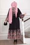 Floral Pattern Half Button Dress Black - 6