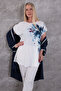 Plus Size Trendy and Stylish Two-Piece Set White Ribbed Tunic Floral Print Long Sleeve Women's Tunic - 2