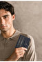 Men's Navy Blue Leather Card Holder - Saffiano Leather Card Holder Wallet Can Be Opened and Closed - 100% Genuine Leather Men's Accessory - 3