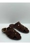Luna Brown Suede Belt Detailed Gold Buckle Flat Sole Summer Comfortable Women's Slippers - 5