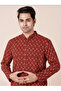 Mens Red All-Over Printed Cotton Kurta Set - 7