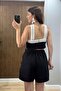 Beaded Embroidered Shorts Jumpsuit Black - 8
