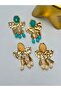Tattoo Plate Dangle Colorful Earrings Beige