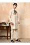 Mens Beige Ethnic Print Cotton Kurta Set