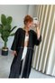 Premium Eyelet Detailed Seersucker Linen Bohemian Long Hijab Kimono - 3