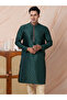 Mens Teal Green Self Design Jacquard Silk Kurta Set - 6