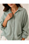 Sage Green Loose Fit Button Down Crinkle Cotton Muslin Shirt - 7