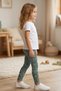 Girls' Leggings Green Background White Floral Pattern Stretchy Fabric 100% Cotton Leggings Cotton Casual Leggings 2-13 Years - 2