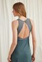 Green Lace-Back Nightgown, Women's Side-Slit Long Viscose Home Dress, V-Neck Sleeveless Low-Cut Nightgown, One-Piece Dowry Sleepwear - 5