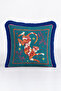 Exotic Tiger Figured Fringed Pillowcase-Safari Turquoise Tile Navy Blue Tassel Throw Pillow Cover - 3