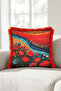 Floral Patterned Artistic Fringed Pillowcase - Poppy Modern Blue Burgundy Tassel Throw Pillow Cover - 5