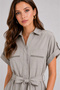 Women's Gray Poplin Belted Midi Length Bohemian Pinterest Shirt Dress - 4