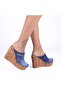 Women's Denim Wedge Heel Platform Slippers Leather Insole - 6