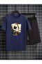 Zar Printed T-Shirt Shorts Loose Fit Comfortable Fit Black Bottom Black Top Shorts Set