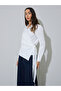 White Textured Long Sleeves Wrap Top - 3
