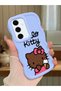 Samsung Galaxy S24 Fe Compatible Case Camera Protector Blue Silicone Couple Phone Case Kitty Pattern