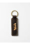 Genuine Leather Gold Gilded Göktürkçe Turkish Printed Keychain with Stitching Detail - 2