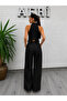Black 100% Linen Stand Collar Buttoned Vest and Pants Set – Stylish, Breathable, Summer Women's Two-Piece Set - 4