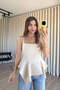 Stone Color Asymmetrical Cut Lined Strap Blouse - 4