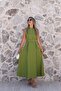 Pistachio Green Stone Belted Halter Flared Dress