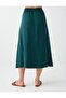 Dark Green Elastic Waist Linen Blend Flowing Skirt - 5