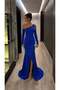 Cobalt Blue One-Shoulder Stone Detailed Slit Fish Tail Evening Dress 583412 - 7
