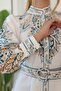 Bohemian Pattern Digital Print Belted Dress Ecru - 5